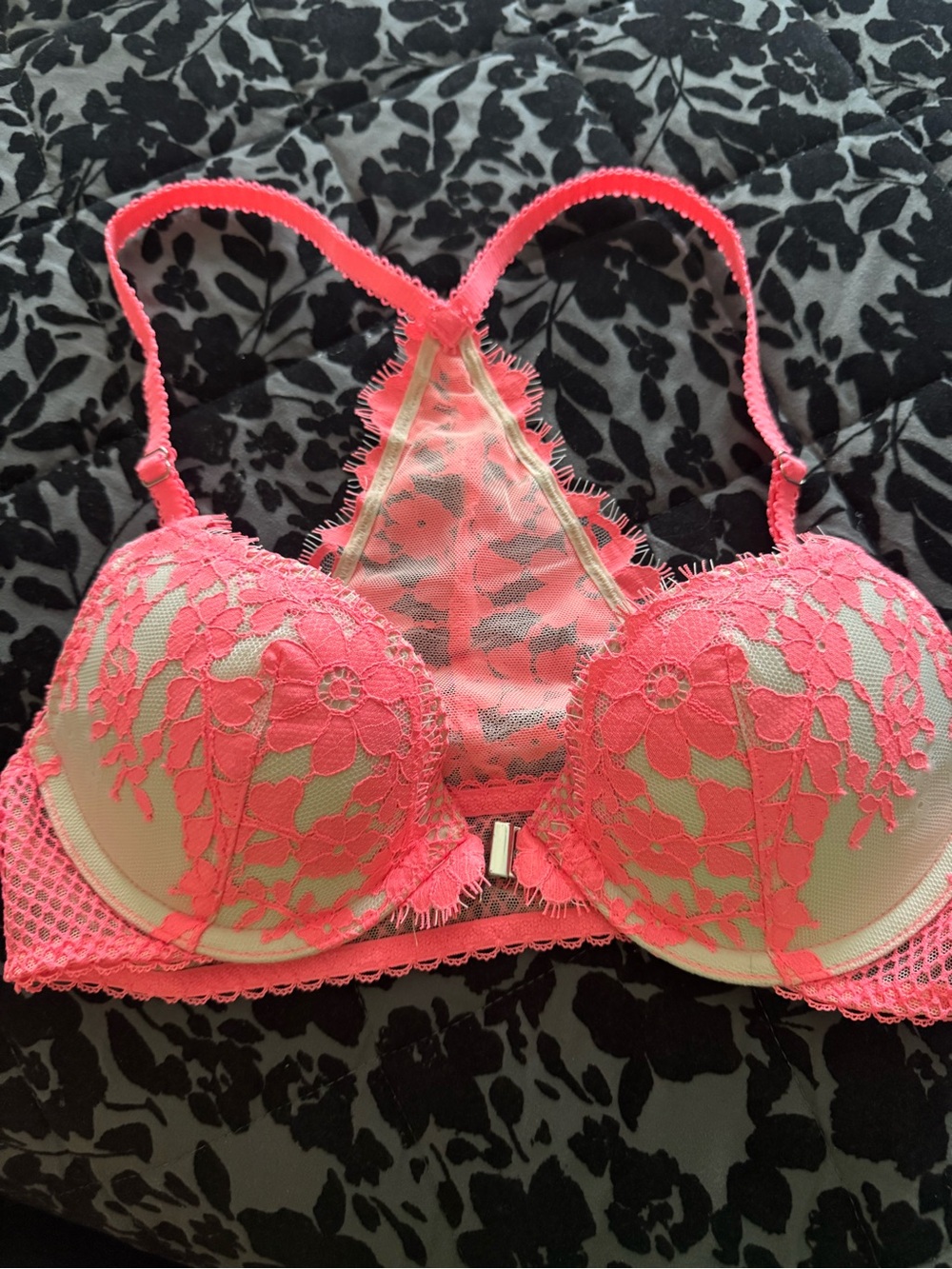 Victoria's Secret Neon Coral Lace Racerback Push-Up Bra